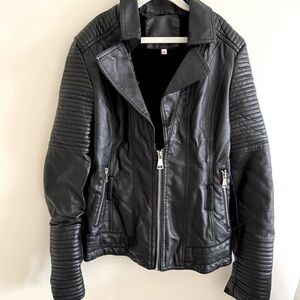 v-neck leather biker jacket